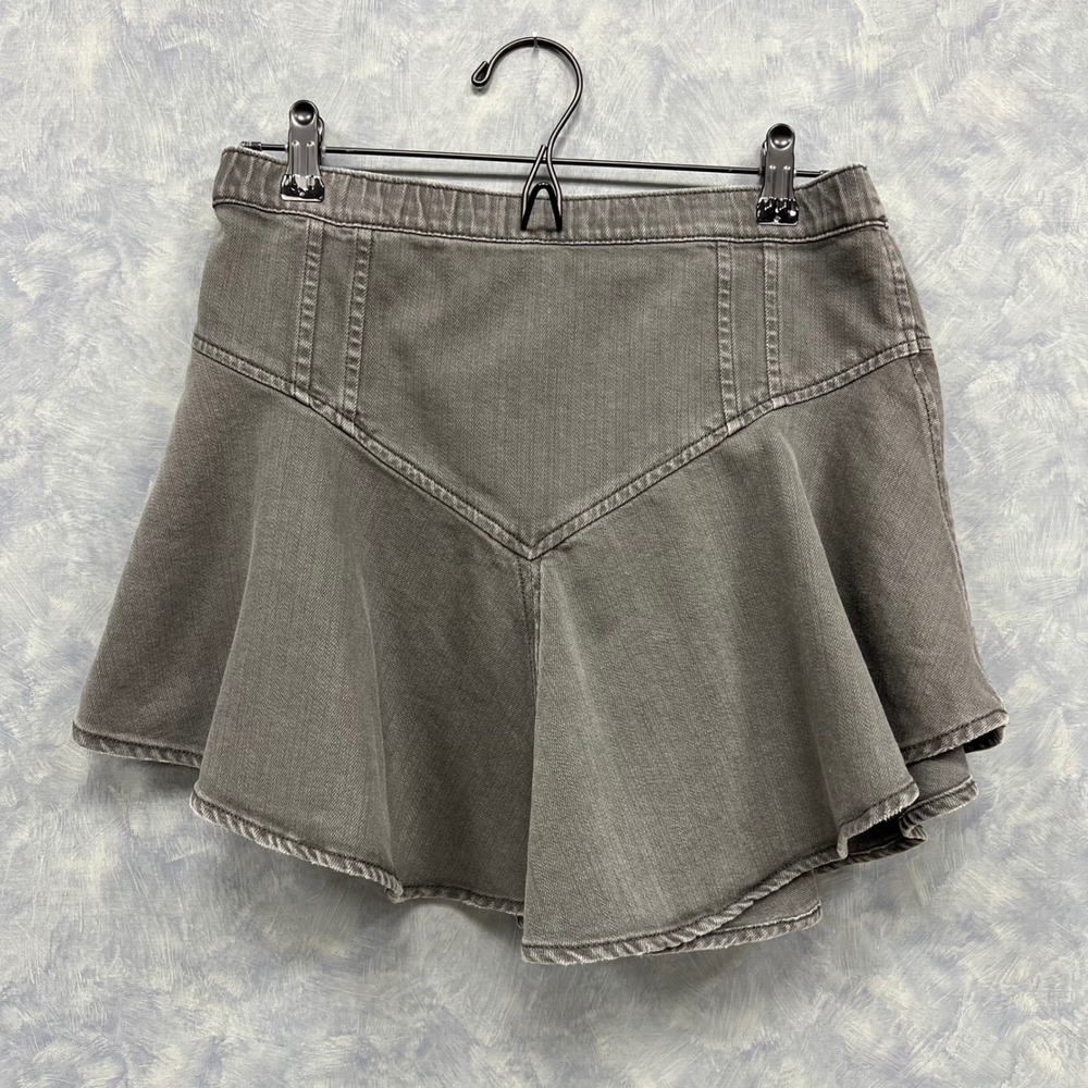 Aerie Denim Skirt Ruffle Hem‎ Gray Mini Skater Elastic Waist Casual S